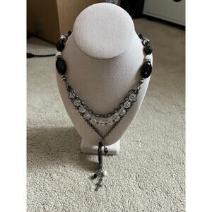 Artistic Works by Lu Necklace Black/cream w/ cross pendant